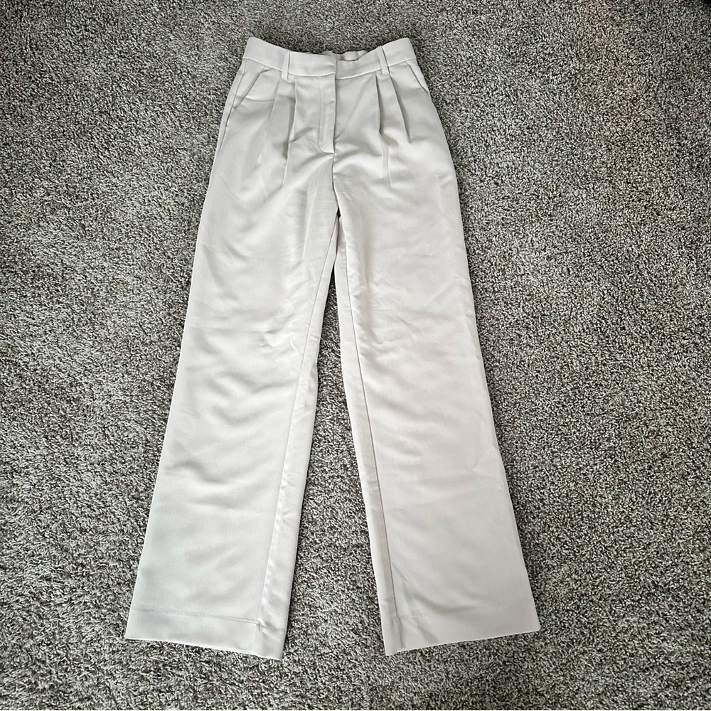 Abercrombie & Fitch Cream High-Waist Wide-Leg Trousers